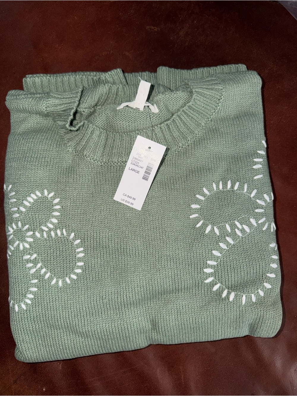 Maurices Sage Green Crewneck Sweater with White Embroidery - Picture 1 of 3